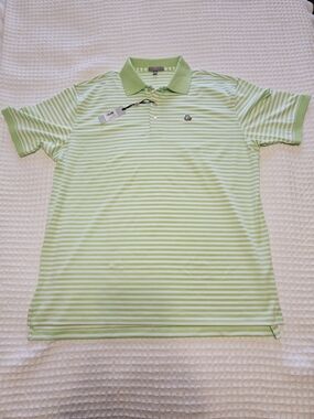 Peter Millar Mint Green & White Striped Performance Polo XL.